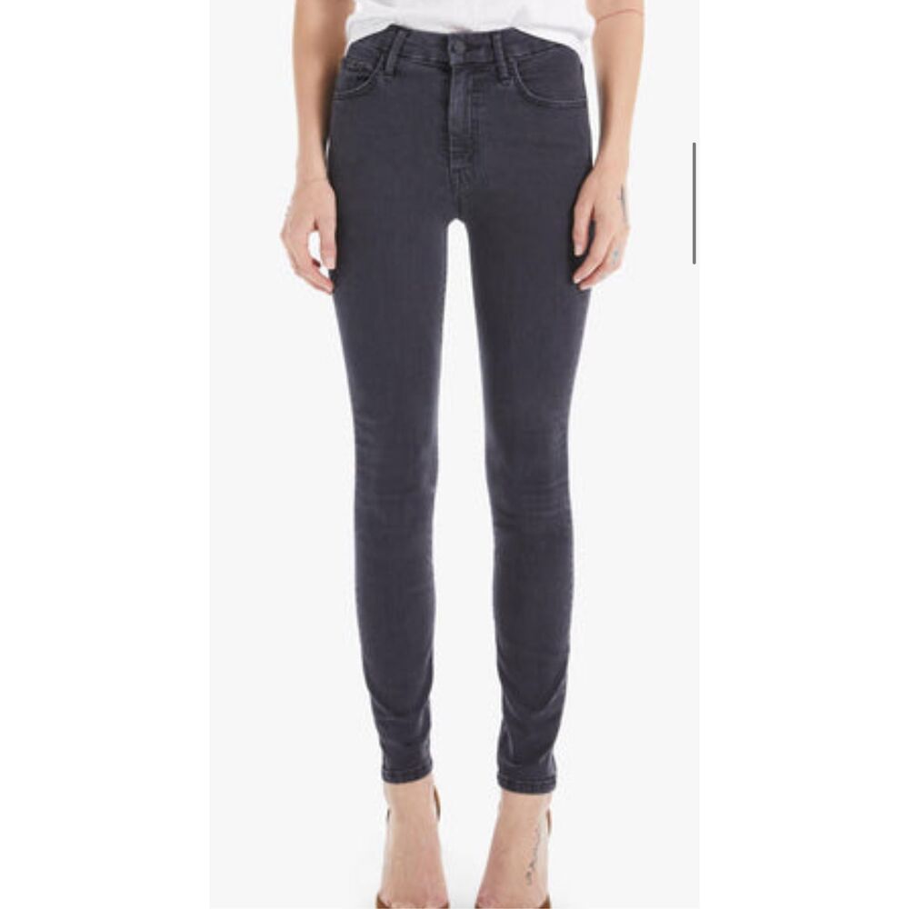 Mother Denim High Waisted Looker Dancing in the Dark washed black ankle jeans si